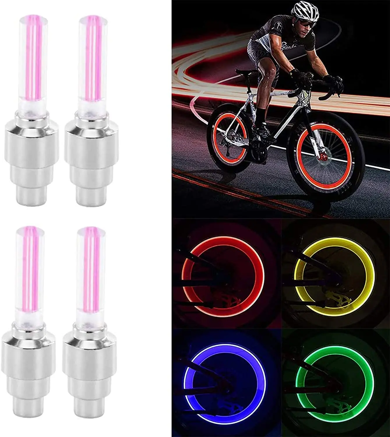 2pcs Led Flash Tyre Wheel Valve Cap Light for Car Bike Bicycle Motorcycle Wheel Light Tire (Red, Blue, Green, Mixed)