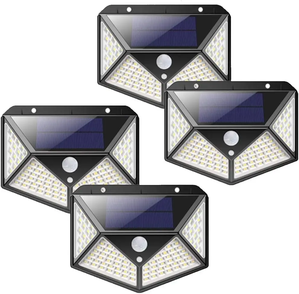 

4 Pcs 100 LED Solar Wall Lamp All Sides Luminous Motion Sensor Human Induction Courtyard Waterproof Stairs Outdoor Wall Light