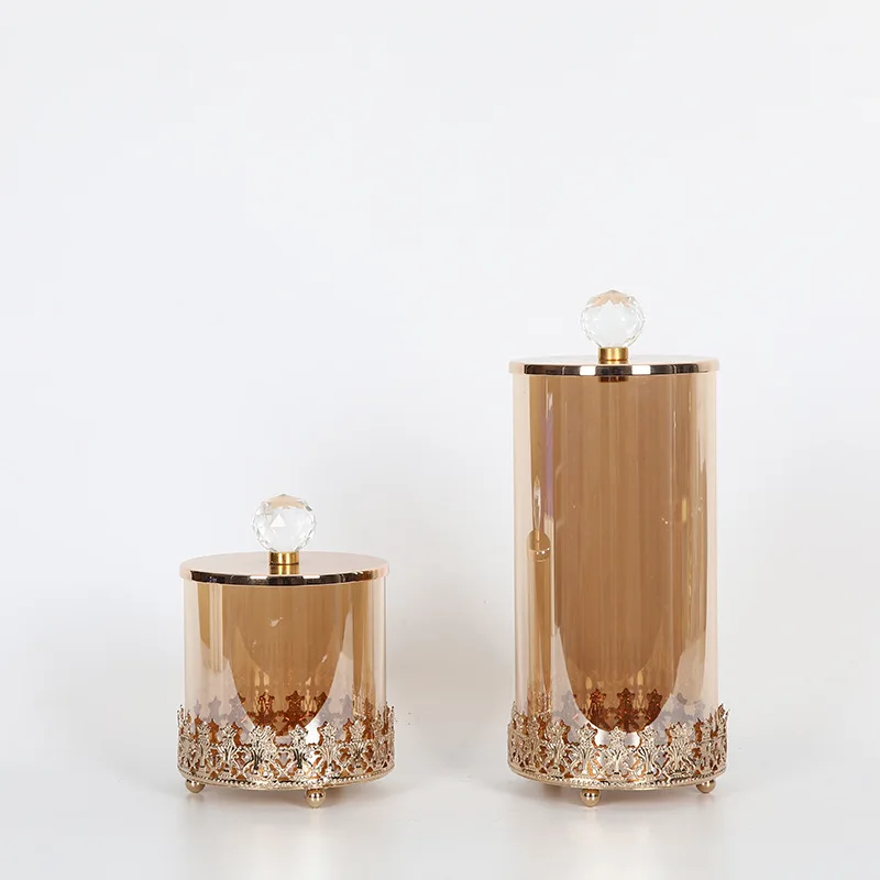

Metal Glass Candy Jar Storage Jar Storage Jar Ornament Creative Light Luxury Dried Fruit Jar Crystal Home Decoration Accessories