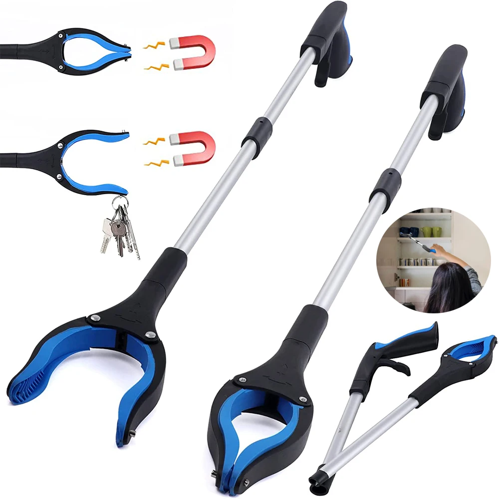 

32" Long Grabber Tool Foldable for Elderly Grab Reaching with Rotating Jaw Claw Opening Pickup Reacher Heavy Duty