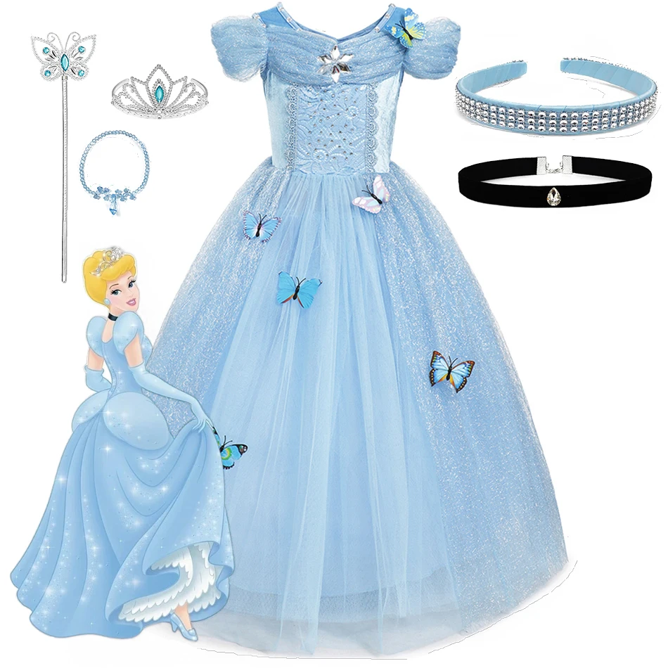 

Disney Cinderella Cosplay Costume Kids Clothes for Girls Sequins Princess Dress with Crown Gloves Birthday Party Ball Gown 2-10Y