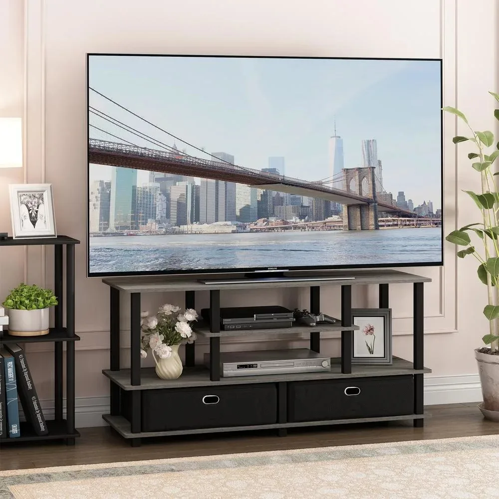 

Large TV Stand for up to 55-Inch TV with Storage Bin, French Oak Grey/Black