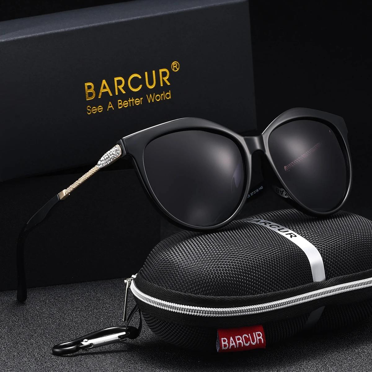 BARCUR Marke Luxus Cat Eye Frauen Sonnenbrille Mode Design Tragbare Licht PC Rahmen Gradienten TAC UV400 Polarisierte Sonnenbrille – Detail 8