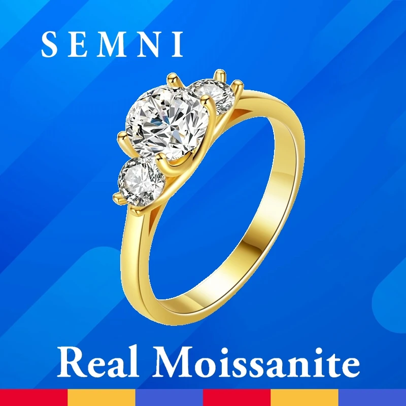 

SEMNI 1.6ct 3 Stones Moissanite Diamond Ring for Women 14K Gold Plated 925 Sterling Silver Promise Band Love Gift Fine Jewelry