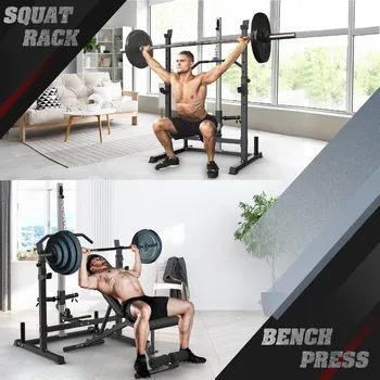 Power Rack with LAT Pulldown Pulley System Adjustable MultiFunctional Squat Rack Power Cage with JHooks Home Gym 4