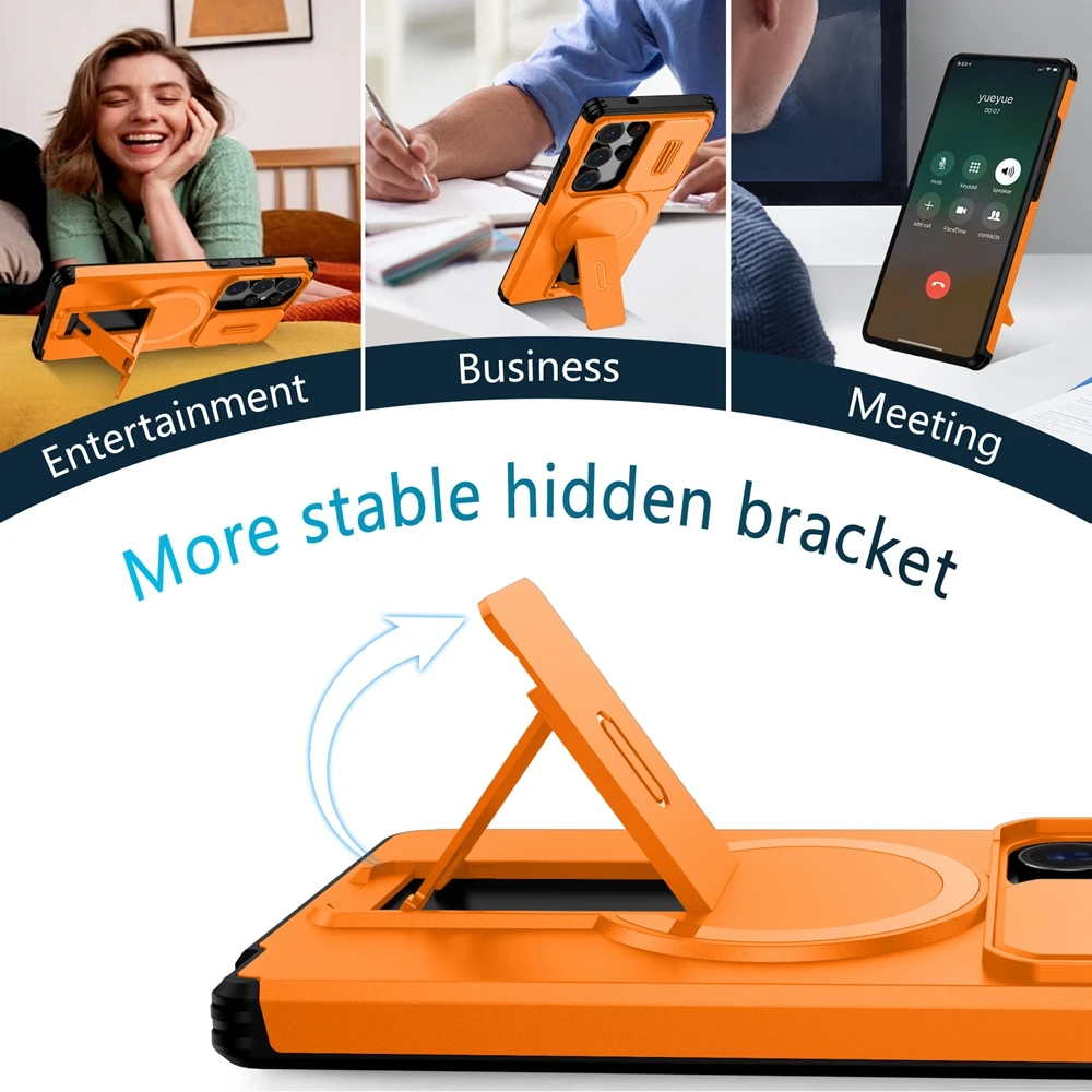 Enhanced Magnetic Armor Stand Case with Wireless Charging Support for Samsung Galaxy S26 Ultra/Plus 5G