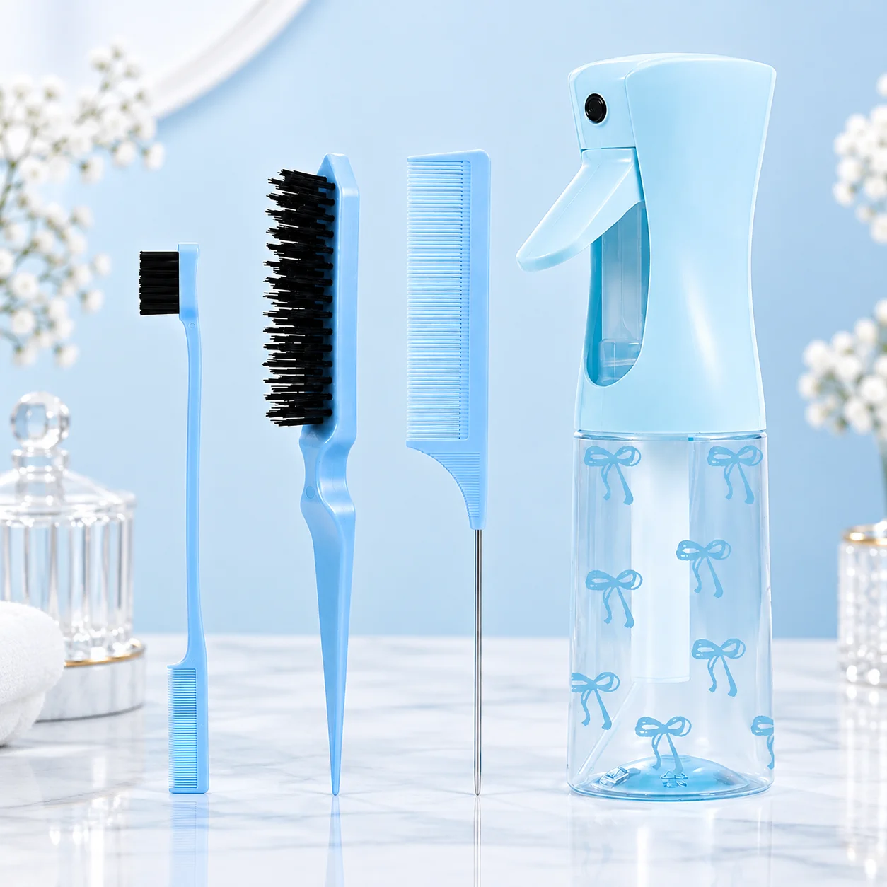 Hair Styling Tools Set Lightweight Edge Brush Teasing Brush Rat Tail Comb Spray Bottle Hair Care Kit Salon Beauty Accessories