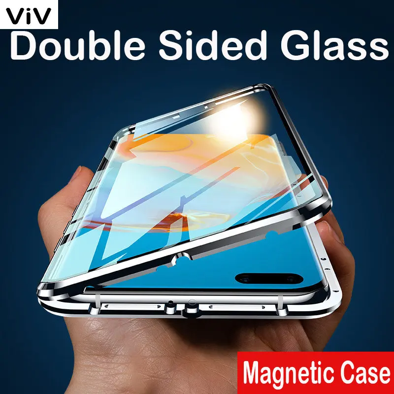 

Магнитный чехол для Huawei Mate 40 5G P40 Pro Plus Honor 70 80 50 X10 MAX Note 10 8X 9X Magic 3, металлический бампер, чехол из закаленного стекла