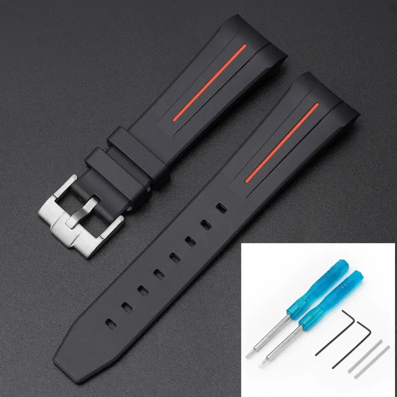 Premium Rubber Strap with Stainless Steel Buckle - 22mm Curved Interface Watch Band