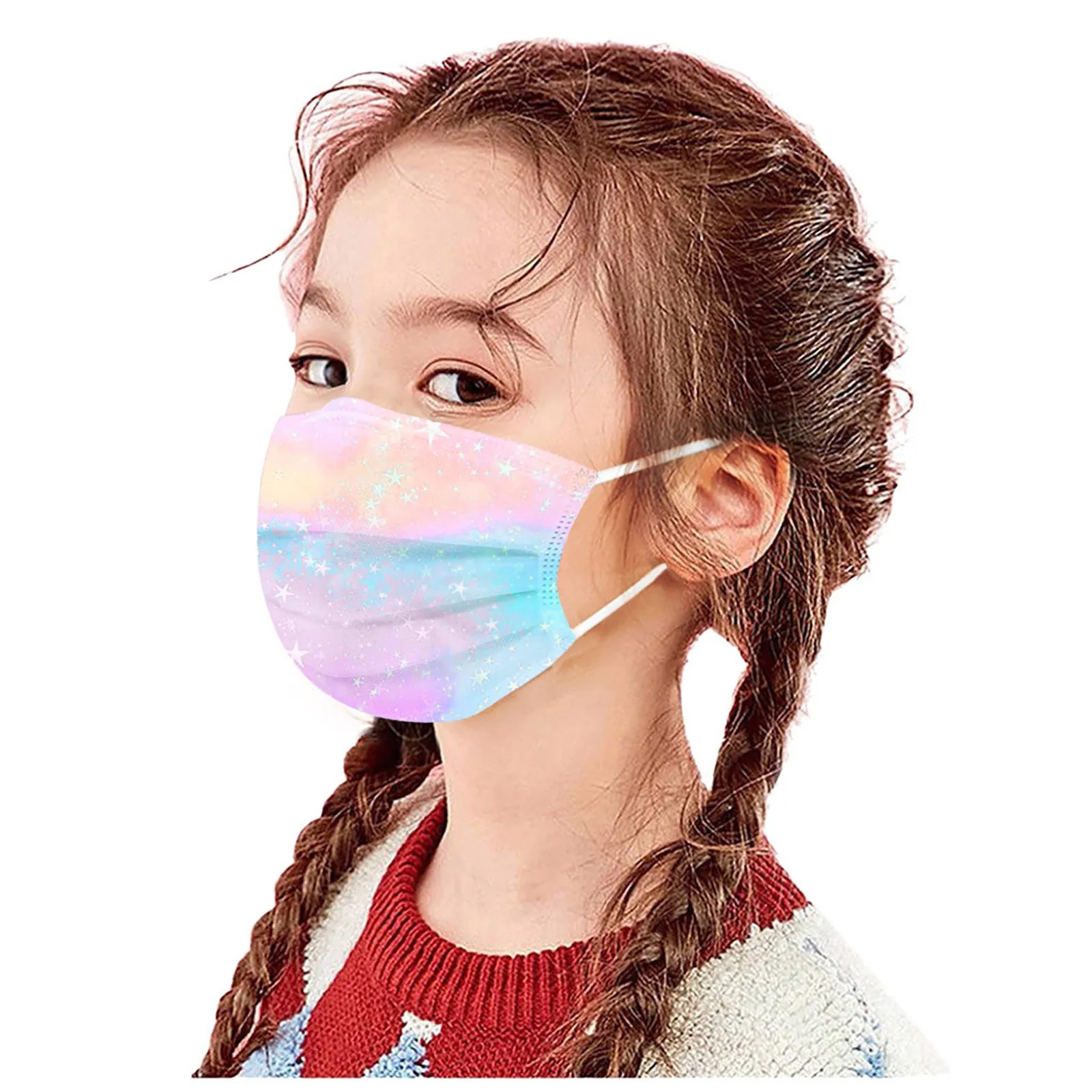 Children Tie-dye Gradient Printed Three-Layer Dust-Proof Disposable Mask 10PC