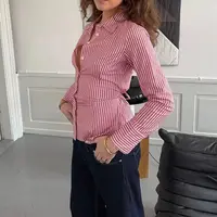 Combhasaki femmes Y2K Harajuku chemises rayées à manches longues col rabattu boutonné esthétique coupe ajustée noué dos ceinturé Blouse 6