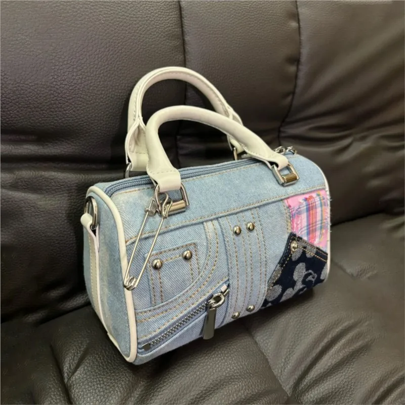 JIAERDI Retro Denim Messenger Bag Purse Women Vintage Patchwork Handle Y2k Bowling Bag Ladies Hot Girls Crossbody Hand Bags New