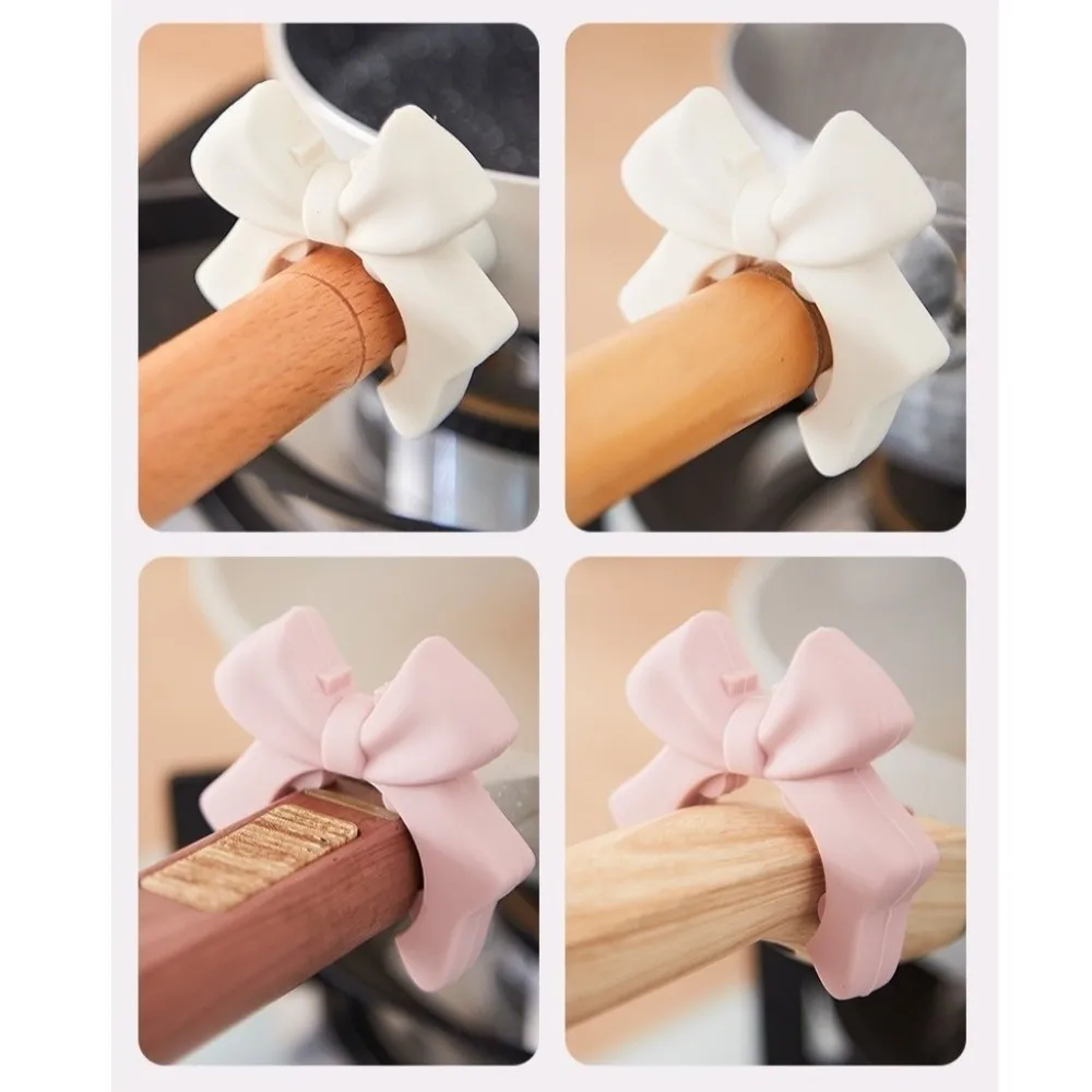 Description Picture 4 of itemBow-knot Spoon Rest Silicone Construction Cute Design Silicone Spoon Holder Compact Size Space-Saving Pan Clip Rack Kitchen Use