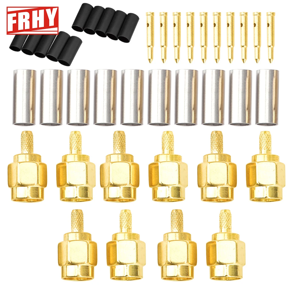 ชุดขั้วต่อโคแอกเชียล RF แบบ SMA ตัวผู้/ตัวเมีย 10 ชิ้น - ขั้วต่อแบบ Crimp 50Ω สำหรับสาย RG316/RG174 + ท่อหดความร้อน 1