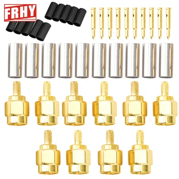 ชุดขั้วต่อโคแอกเชียล RF แบบ SMA ตัวผู้/ตัวเมีย 10 ชิ้น - ขั้วต่อแบบ Crimp 50Ω สำหรับสาย RG316/RG174 + ท่อหดความร้อน 1