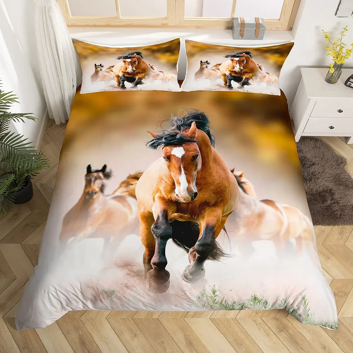 Horse Duvet Cover Animal Bedding Set For Kids Teens Western Cowboy Sunset Scenery Double Queen King Size Qulit Cover