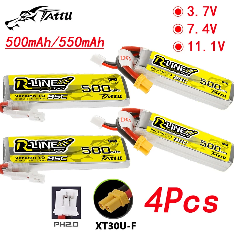 

TATTU-R-LINE 1,0 500/550mAh 95C 3,7 V/7,4 V/11,1 V Lipo батарея с XT30/PH2.0 для радиоуправляемого вертолета квадрокоптера FPV гоночного дрона запчасти