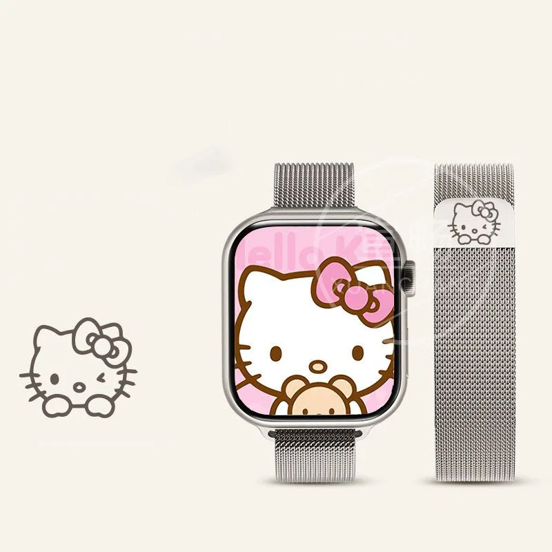 

Ремешок для часов Hello Kitty для девочек, милый мультяшный браслет для наручных часов, подходит для девочек, подарок на день рождения, 38/39/41 мм 42/44/45/49 мм