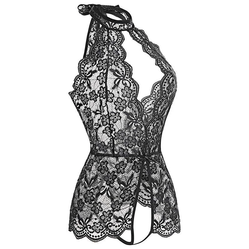 bra and brief sets New Sexy Lingerie One Piece Bodysuits For Women Erotic Role Play Costumes Lace See Through Crotchless Open Bra Underwear Dress lace bra panty set