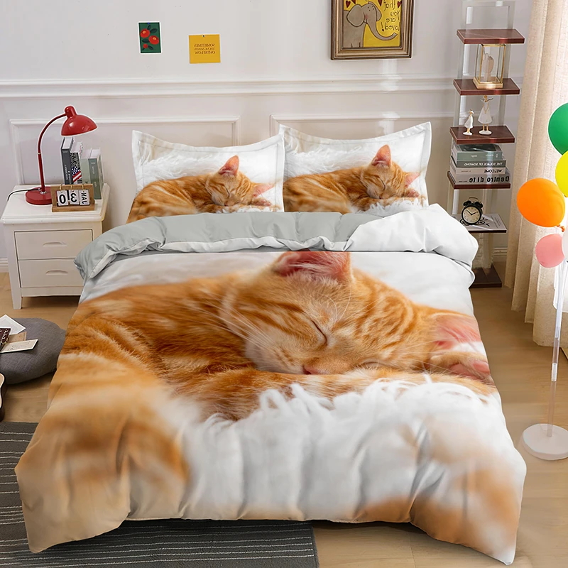 Lovely Pet Cat Bedding Set Animal Printed  Covers Single Double King Queen Size Duvet Cover Kitty Pattern Polyester Quilt Cover