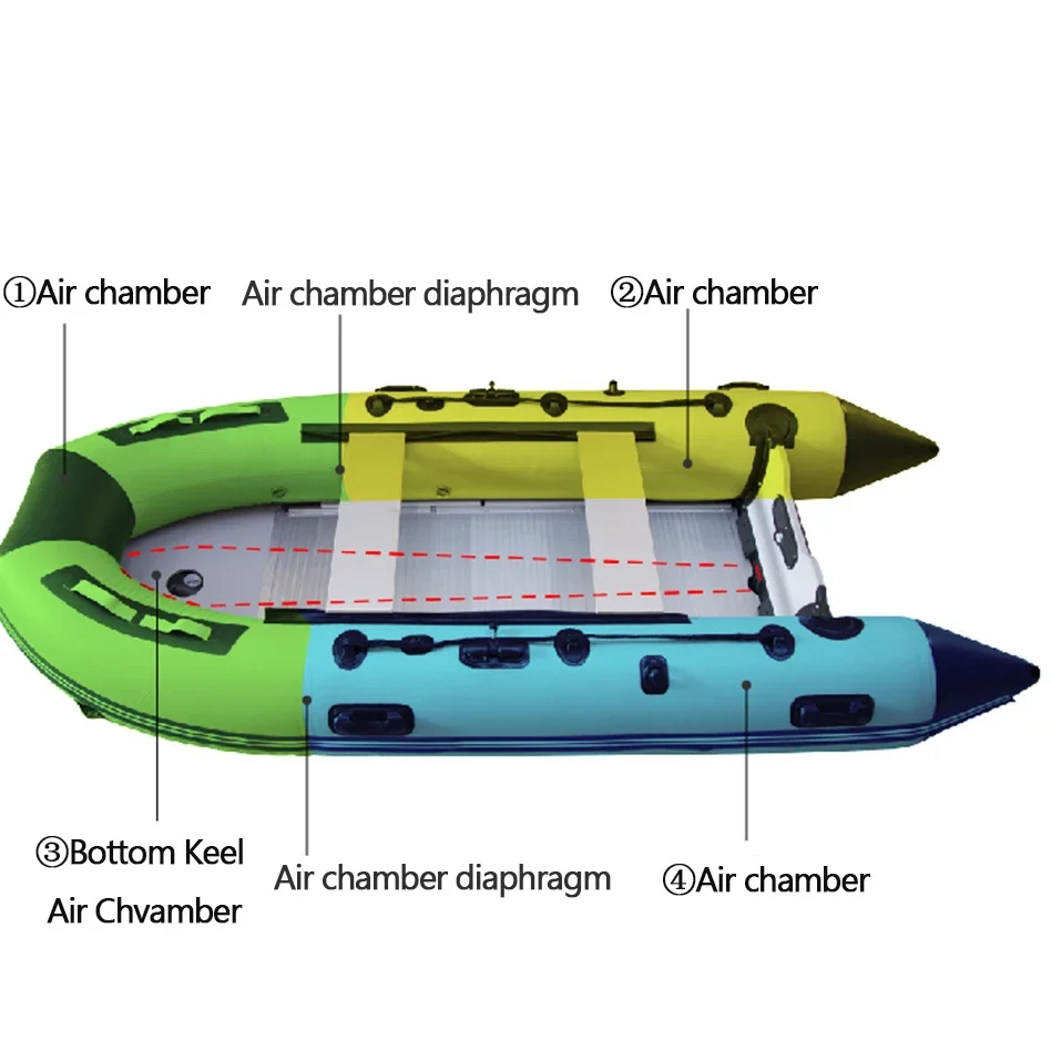 Assault Boats 5-6 Person 3.8m PVC Anti-collision Fishing Inflatable Rowing Boat Aluminum Floor Accessories