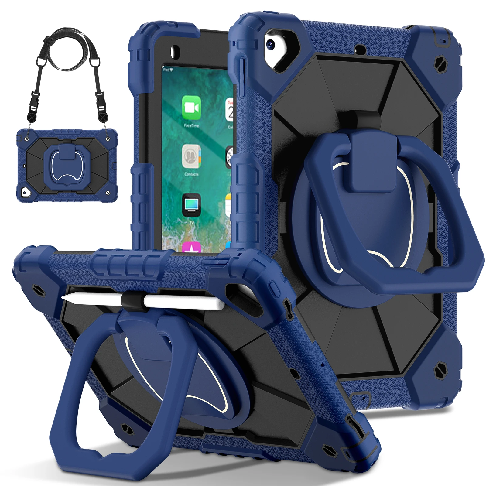Rugged 360° Rotating Tablet Case with Stand and Shoulder Strap