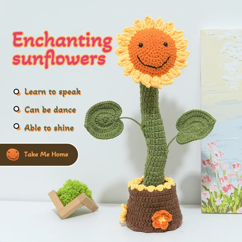 diy flower building block rose lily tulip household potted plant bouquet match toy decoration assembled bricks boys girls gift Hand Woven Sunflower Funny Potted Flower Bouquet Wool Hook Woven Finished Homemade Decoration Eternal Flower Holiday Gift