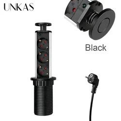 Sleek Black Retractable Kitchen Countertop Power Socket with 3 EU Outlets - Black EU