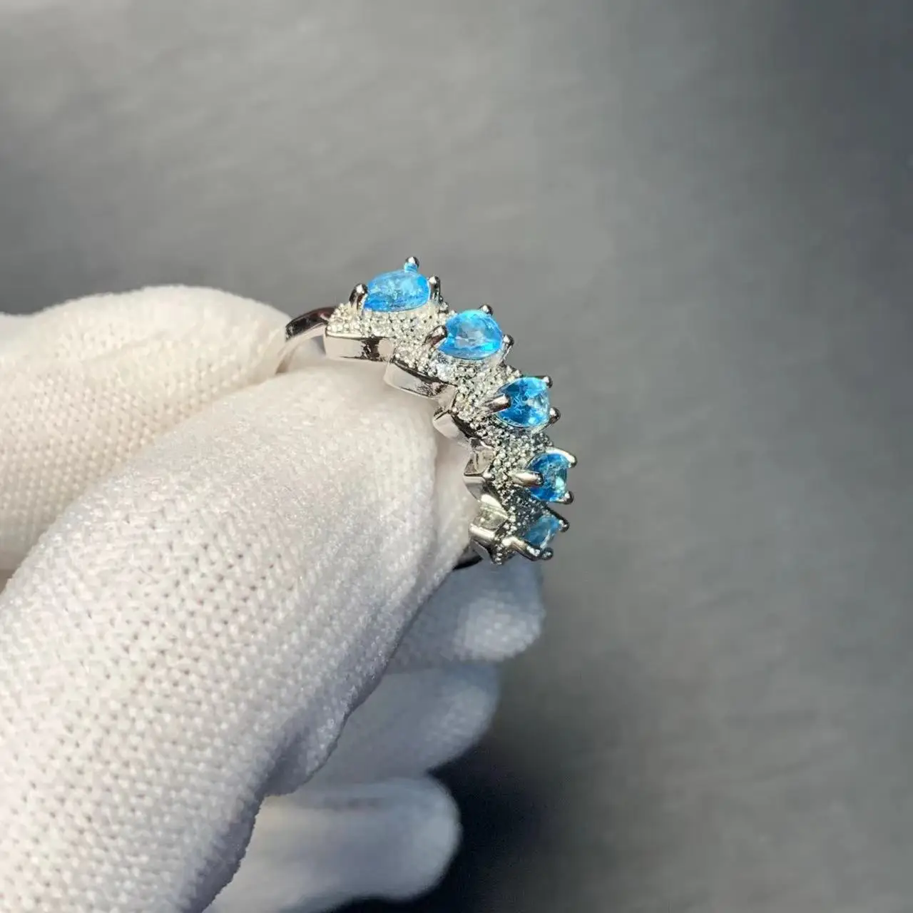 Vintage Natural Blue Topaz Ring Stone Female Handmade Rings Jewelry for Women Gift Flower