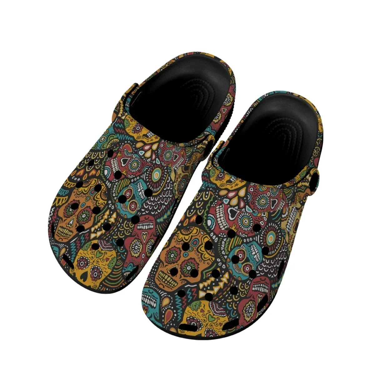 Gothic Skull Pattern Summer Unisex Clogs Lightweight Outdoor Sandals Breathable Anti-slip Bathroom Slippers Couple Slides Woman
