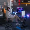 47 Inch Gaming Desk with LED Lights Carbon Fibre Surface Gaming Table Large Computer Desk Ergonomic Home Office Desks Z Shaped 2