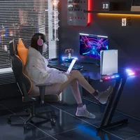 47 Inch Gaming Desk with LED Lights Carbon Fibre Surface Gaming Table Large Computer Desk Ergonomic Home Office Desks Z Shaped 2
