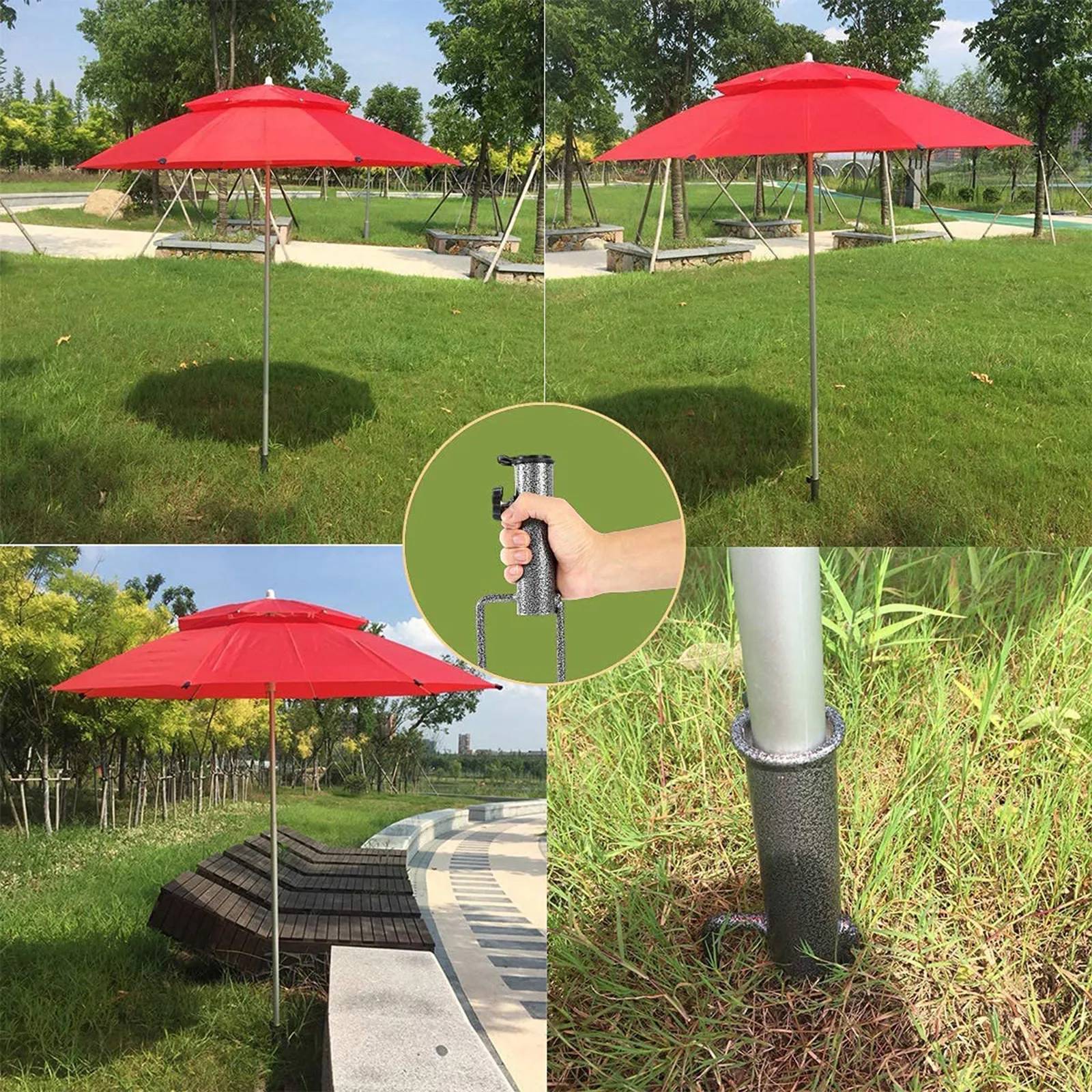 파라솔 거치대 앵커 선 비치 우산 스탠드, 낚시 스탠드, 정원 잔디 파티오 그라운드 앵커 낚싯대 도구 스파이크 스탠드