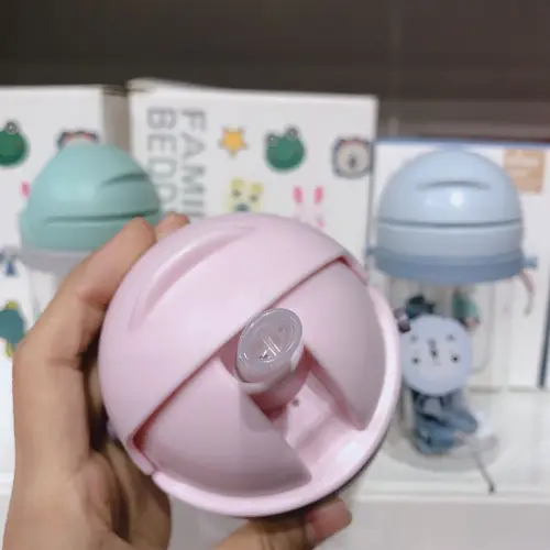 밀짚이 달린 아기 젖병, 350ml 젖병, 중력 공, 넓은 구경, 어린이 우유 물 이중 사용 병 5
