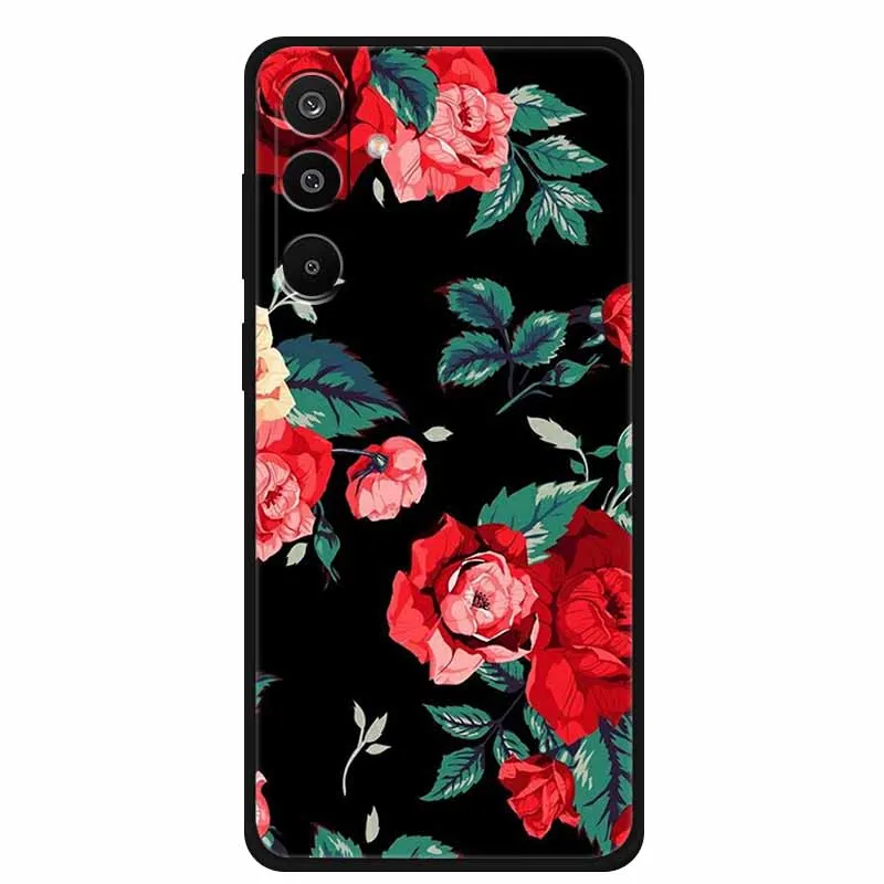 Floral Printed Silicone Phone Case - Black TPU Cover