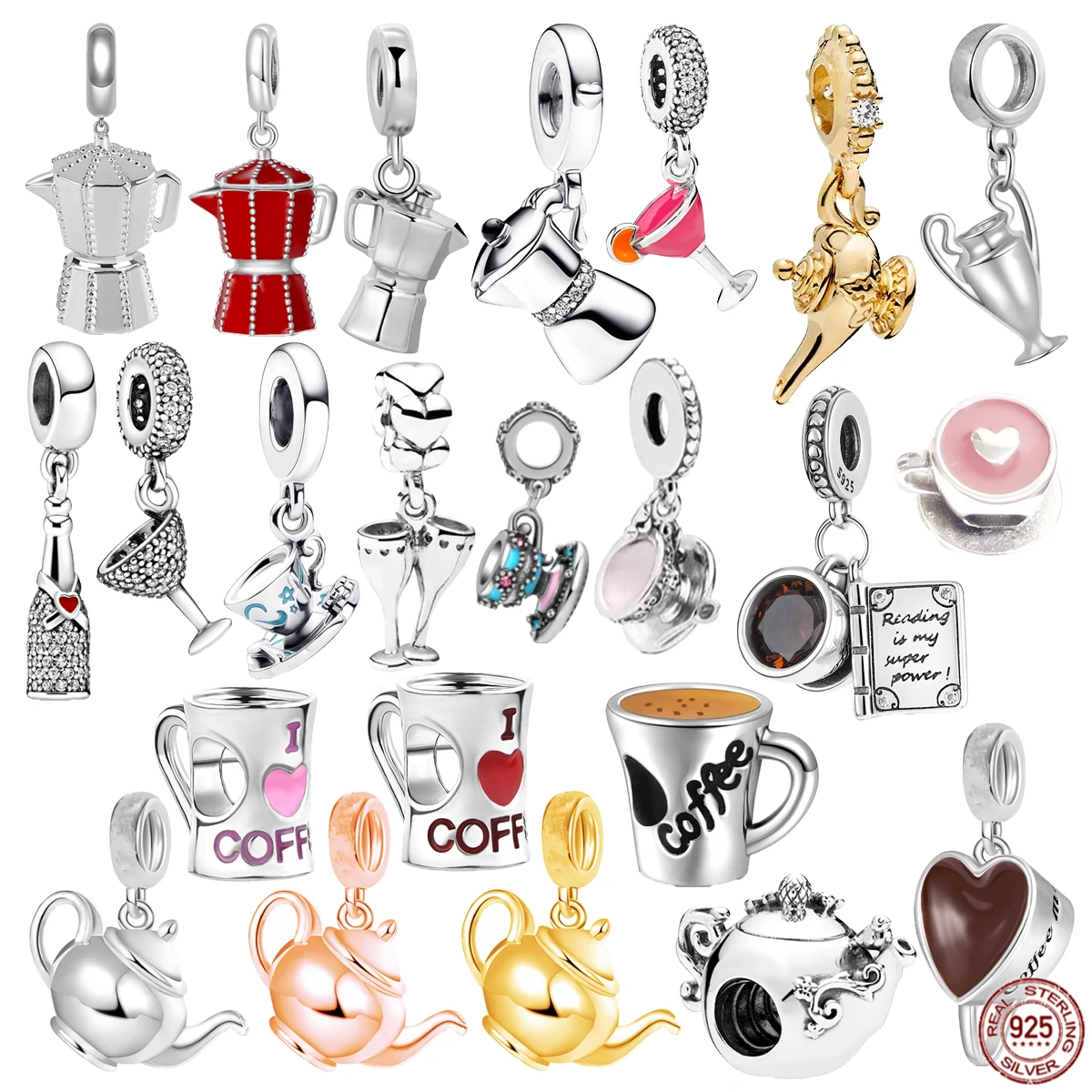 

Hot Sale 925 Sterling Silver Dangle Charm Bead Fit Original Pandora Bracelet DIY Women Jewelry Gift Coffee Pot Cup Teapot Bottle