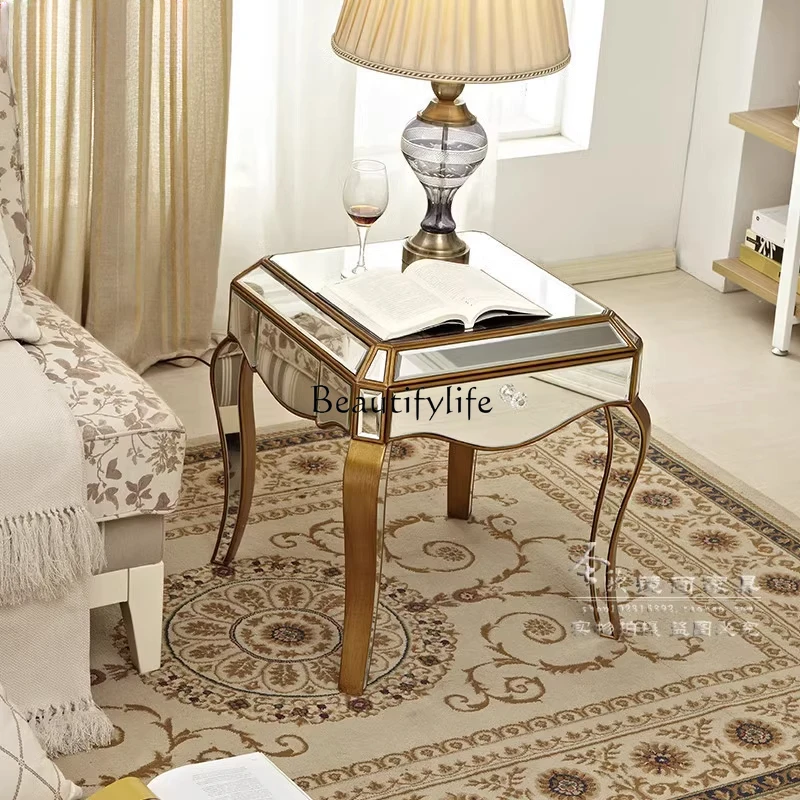 Mirror corner table glass coffee table is sofa small mini simple and modern