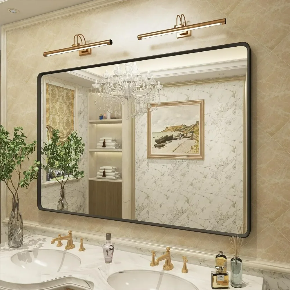 

48X36 Inch Black Metal Framed Bathroom Mirror, Matte Black Bathroom Vanity Mirror, Large Black Rounded Rectangle Mirror