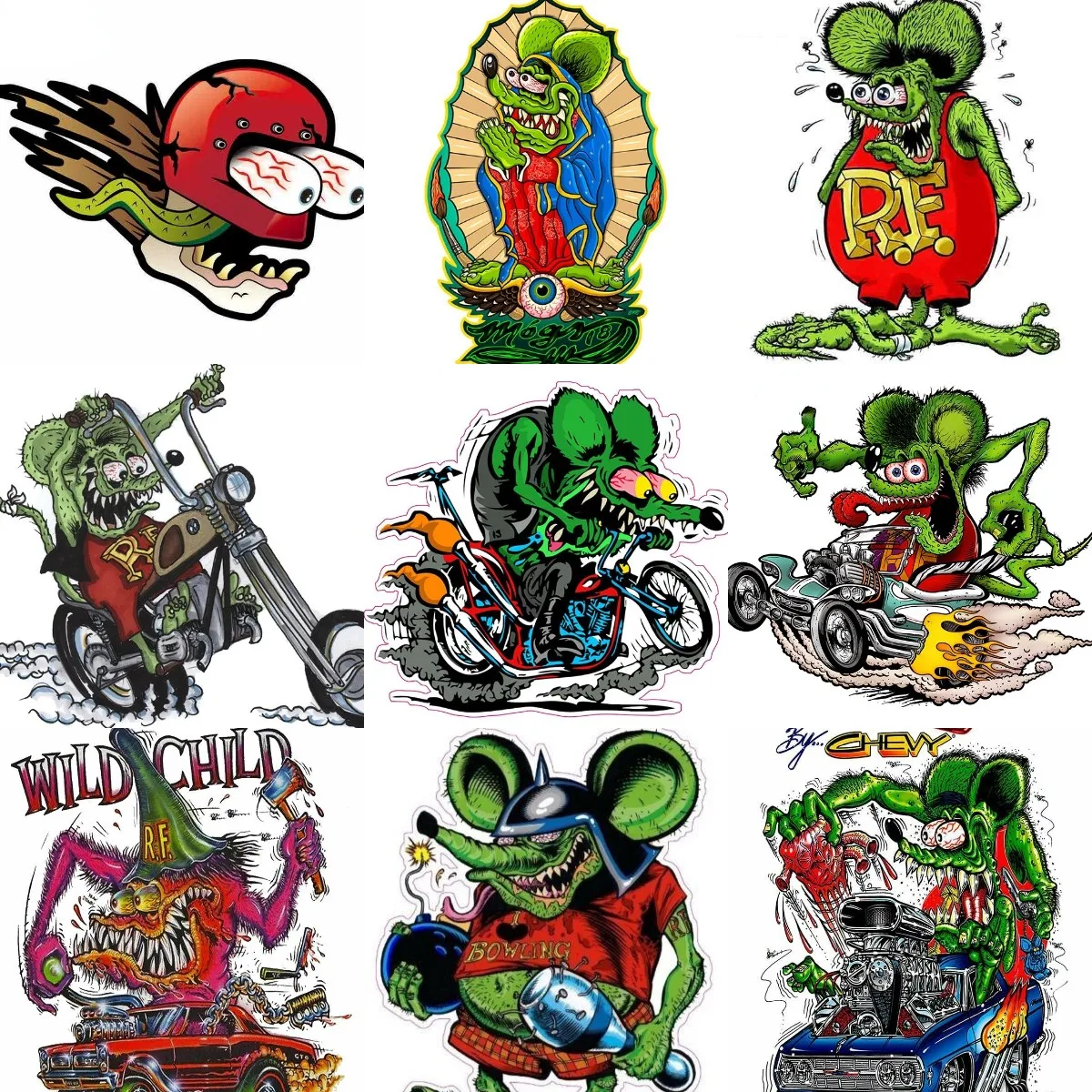 Crazy Rat Fink Sticker Moto Car Bumper Laptop Truck Window Bicycle Van Wall Room Casco Racing Decalcomanie Personalizzabili