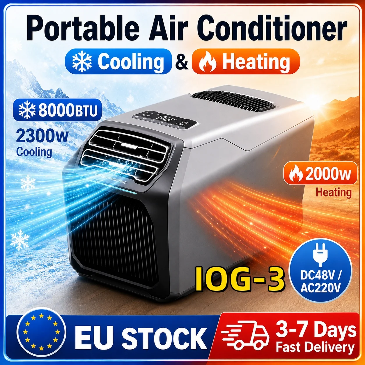 Climatiseur portable IOG-3 8000 BTU, climatiseur mobile de refroidissement et de chauffage pour camion, caravane, camping-car, RV 1