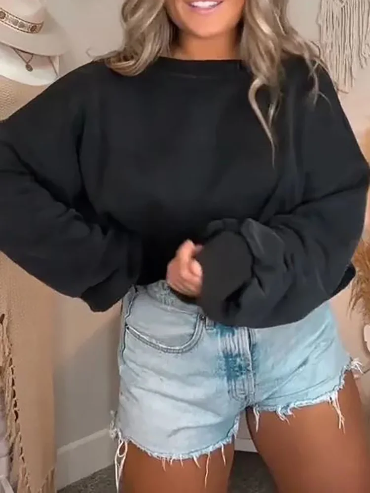 Long Sleeve Sexy V-Neck Women Pullovers 2023 Autumn Winter Loose Hollow Solid Patchwork Ladies Hoodies Streetwear Dropshipping