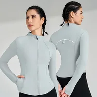New Solid Color Women's Yoga Jacket Waist Tight Top Outdoor Jogging Exercise Jacket Training Clothes With Thumbtacks 2