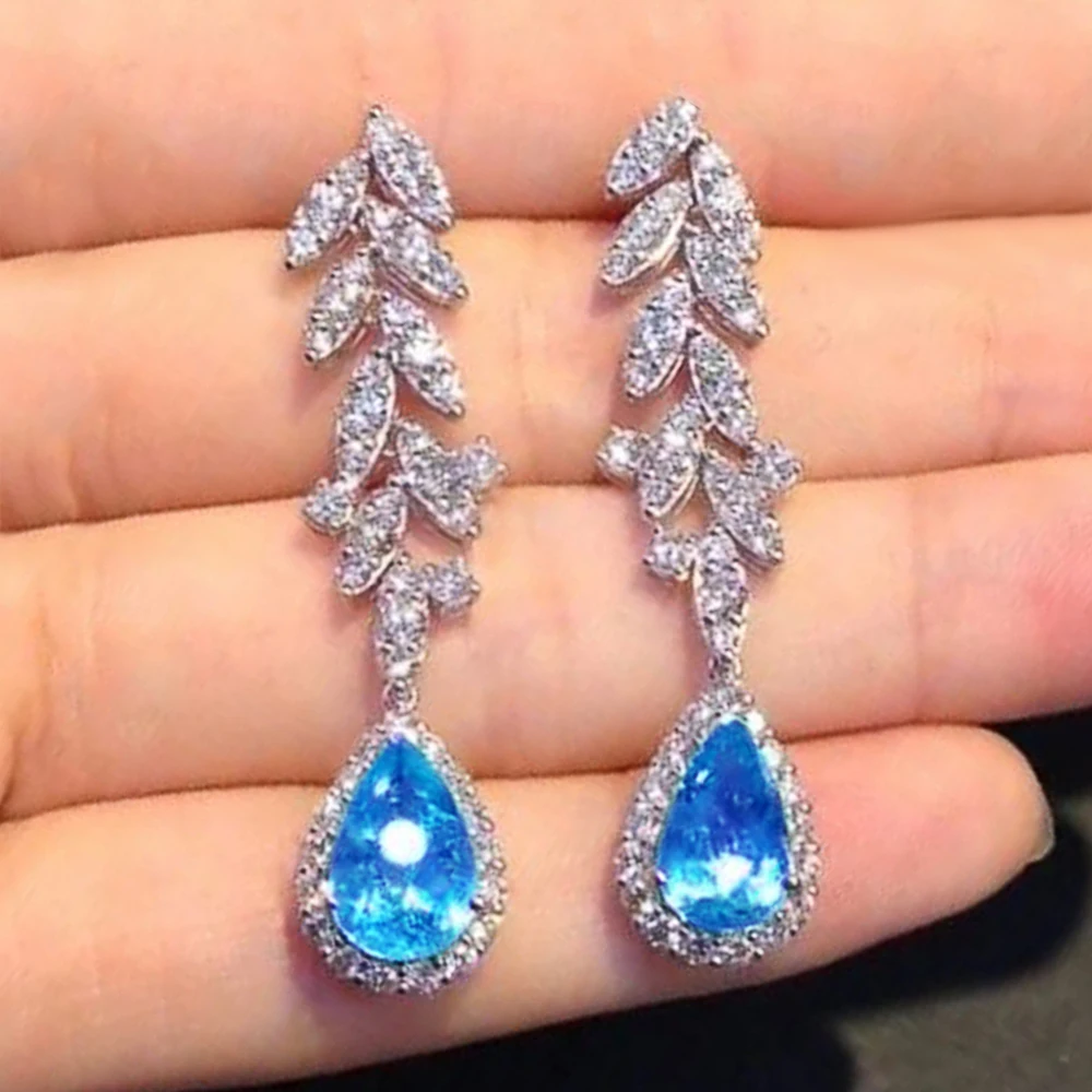 Blue Cubic Zirconia Dangling Earrings - Image 2