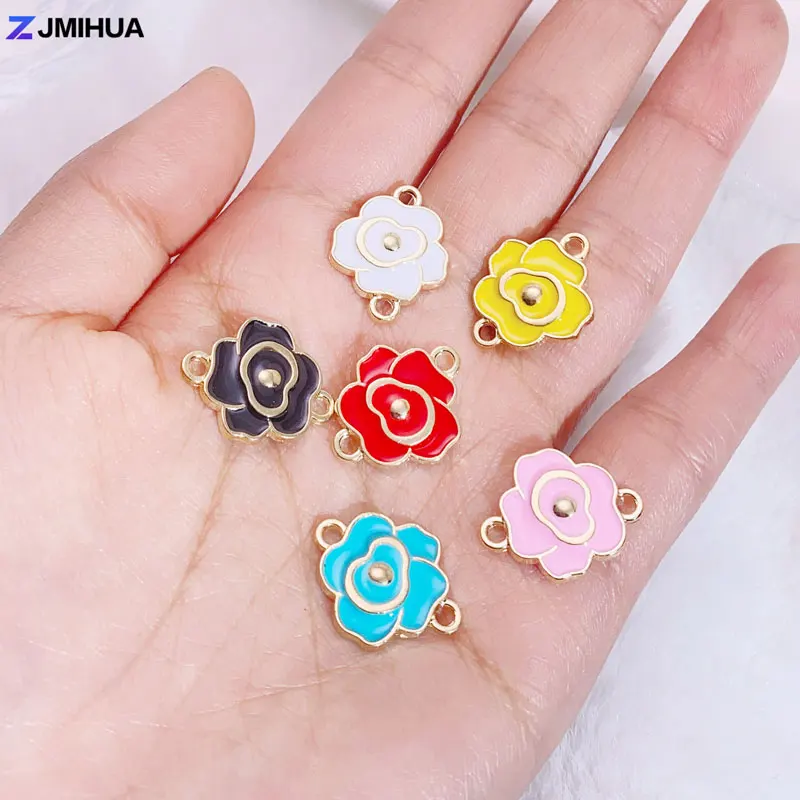 

15pcs Enamel Rose Flower Connectors Charms For Jewelry Making Supplies DIY Handmade Bracelets Anklets Findings Accessories