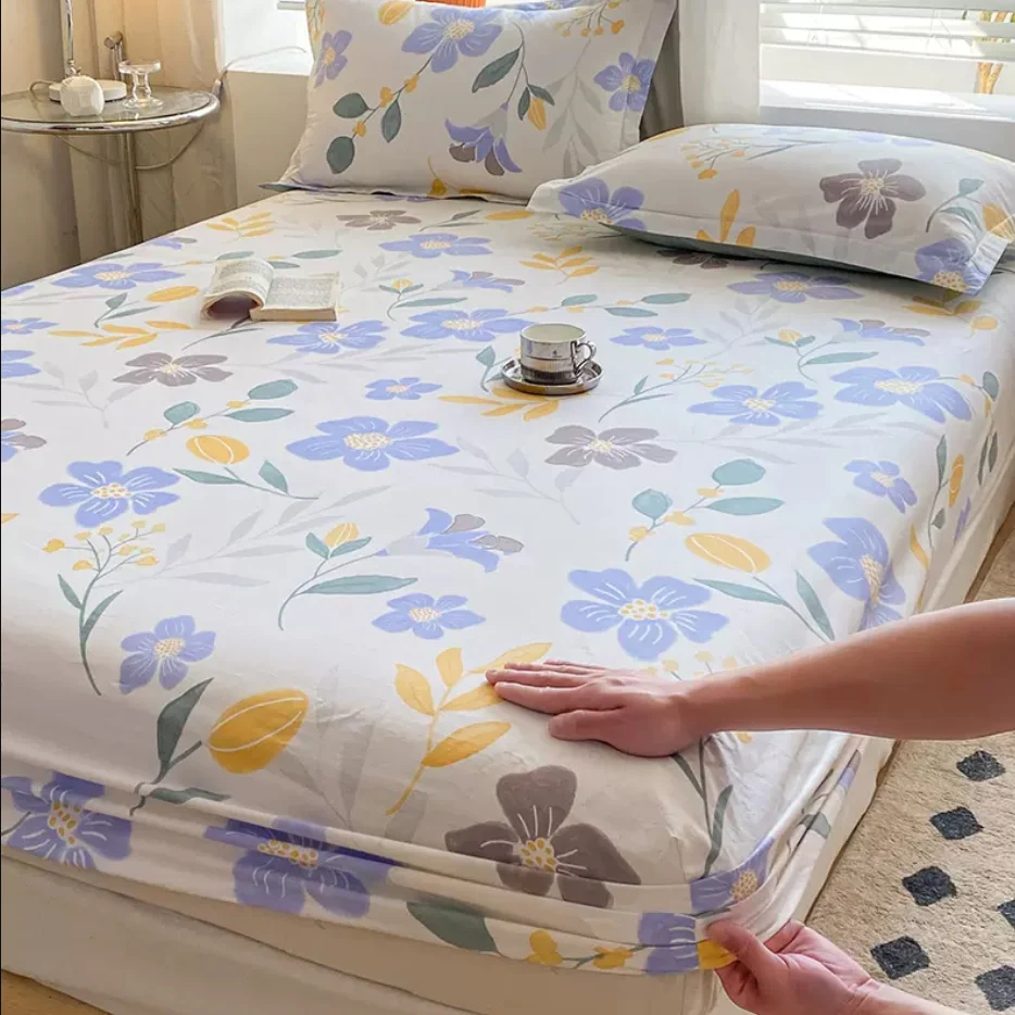 Lenzuolo con angoli in cotone 100% con fascia elastica + federa 2 pezzi coprimaterasso regolabile antiscivolo singolo matrimoniale King Queen B103 3