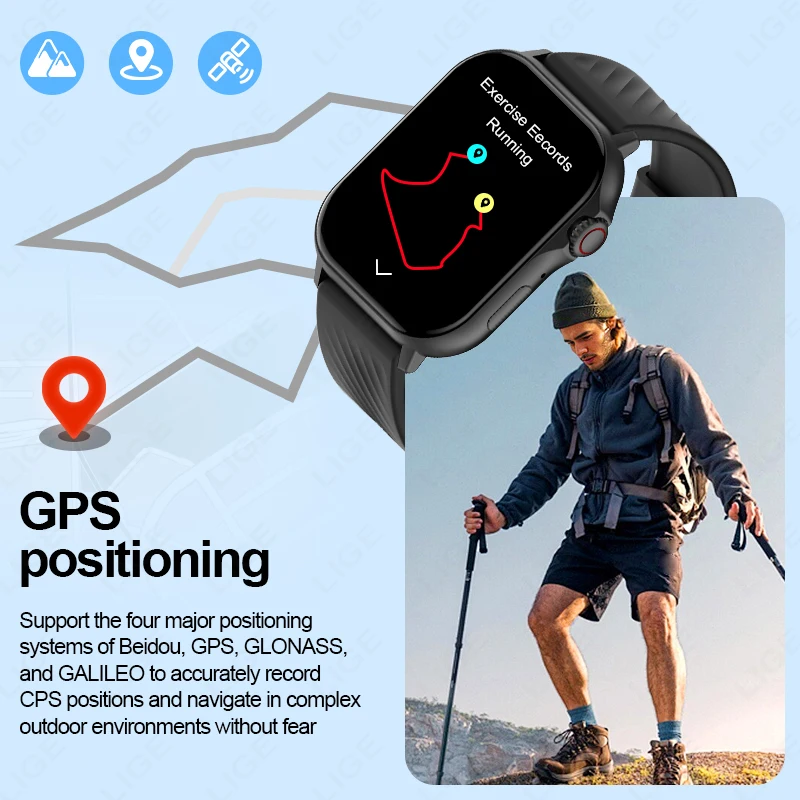 LIGE 2025 GPS Smart Watch 2.13" AMOLED HD Display Built-in GPS Make Receive Phone Calls Health Monitor Smartwatch For Men Women