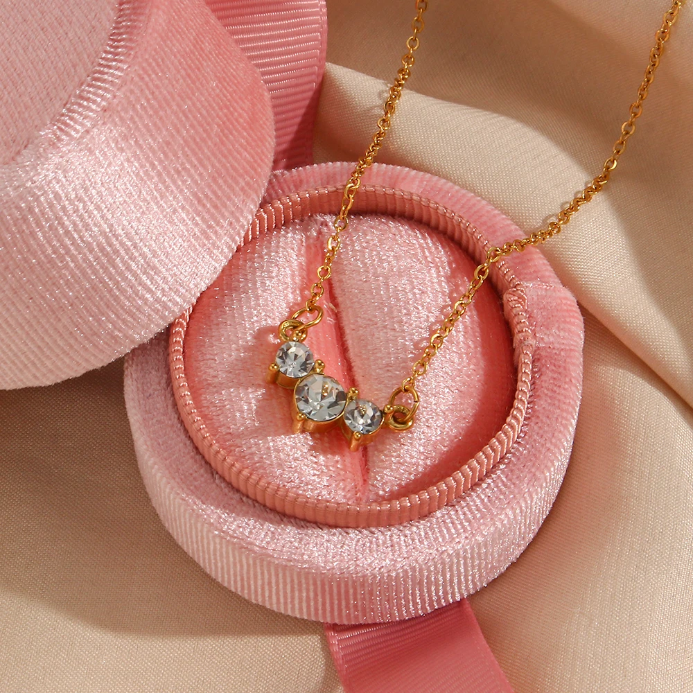 Dainty Pink Crystal Flower Charm Necklace