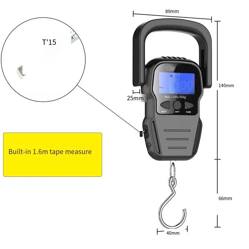 Portable hand scale, travel hanging scale, home shopping, fishing electronic hanging scale