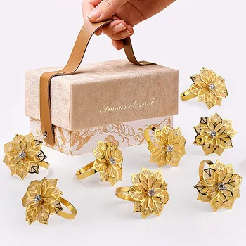 3/6/12 pezzi portatovaglioli con fiori di rosa portatovaglioli con strass floreali anelli per la decorazione della tavola da pranzo della festa di Natale di nozze 1
