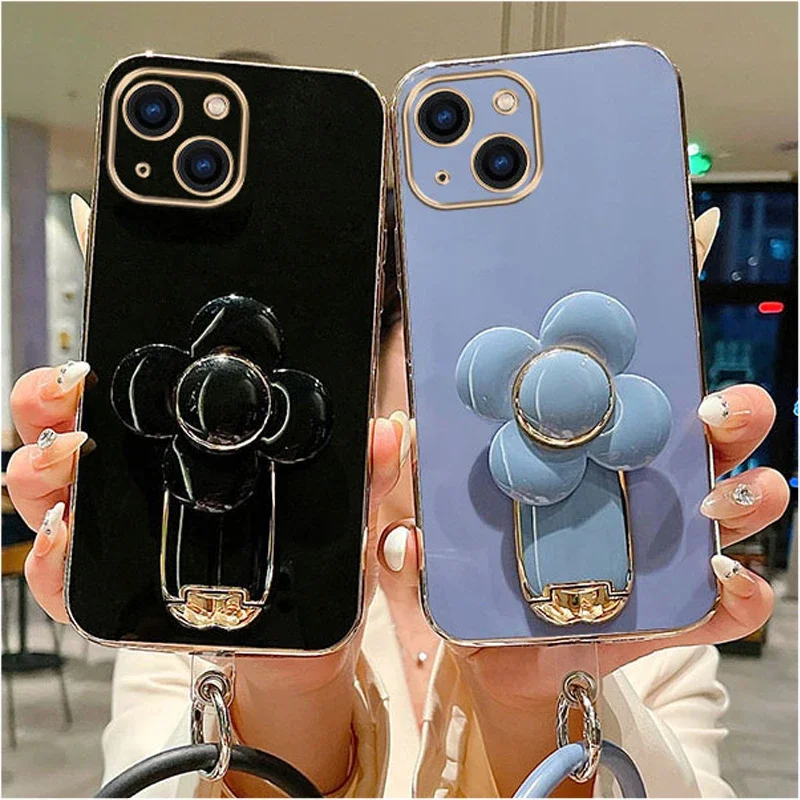 Luxury Metal Windmill Flower Plating Case For iPhone 15 14 13 12 11 Pro Max 15Plus X XS XR 7 8 Plus Soft Cover 15ProMax 14Pro